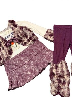 NWT Baby Sara 4pc Set 2T Faux Fur Vest Dress Leggings Couture Royalty Rhinestone